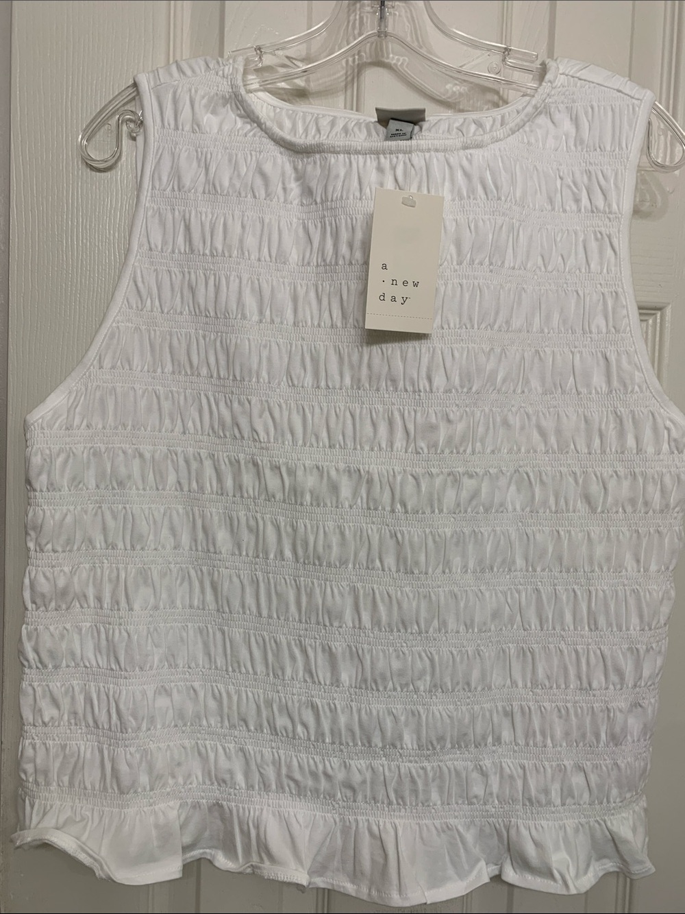 a new day White Smocked Ruffle Hem Sleeveless Camisole